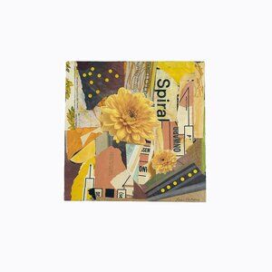 Original Mixed Media Abstract Collage Art 10x10 Yellow Floral Textured Analog